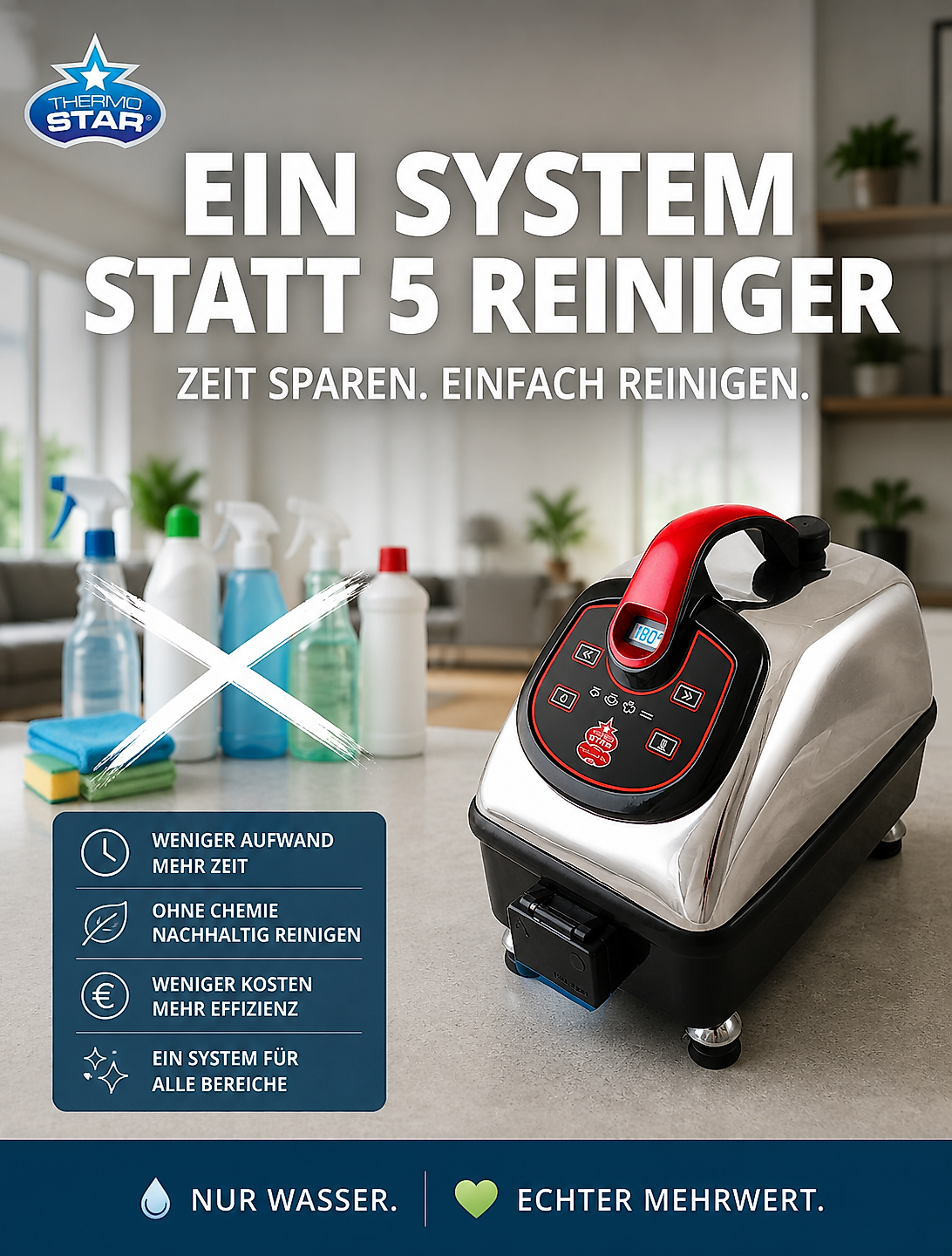 Ein System statt 5 Reiniger. Zeit sparen, einfach reinigen.