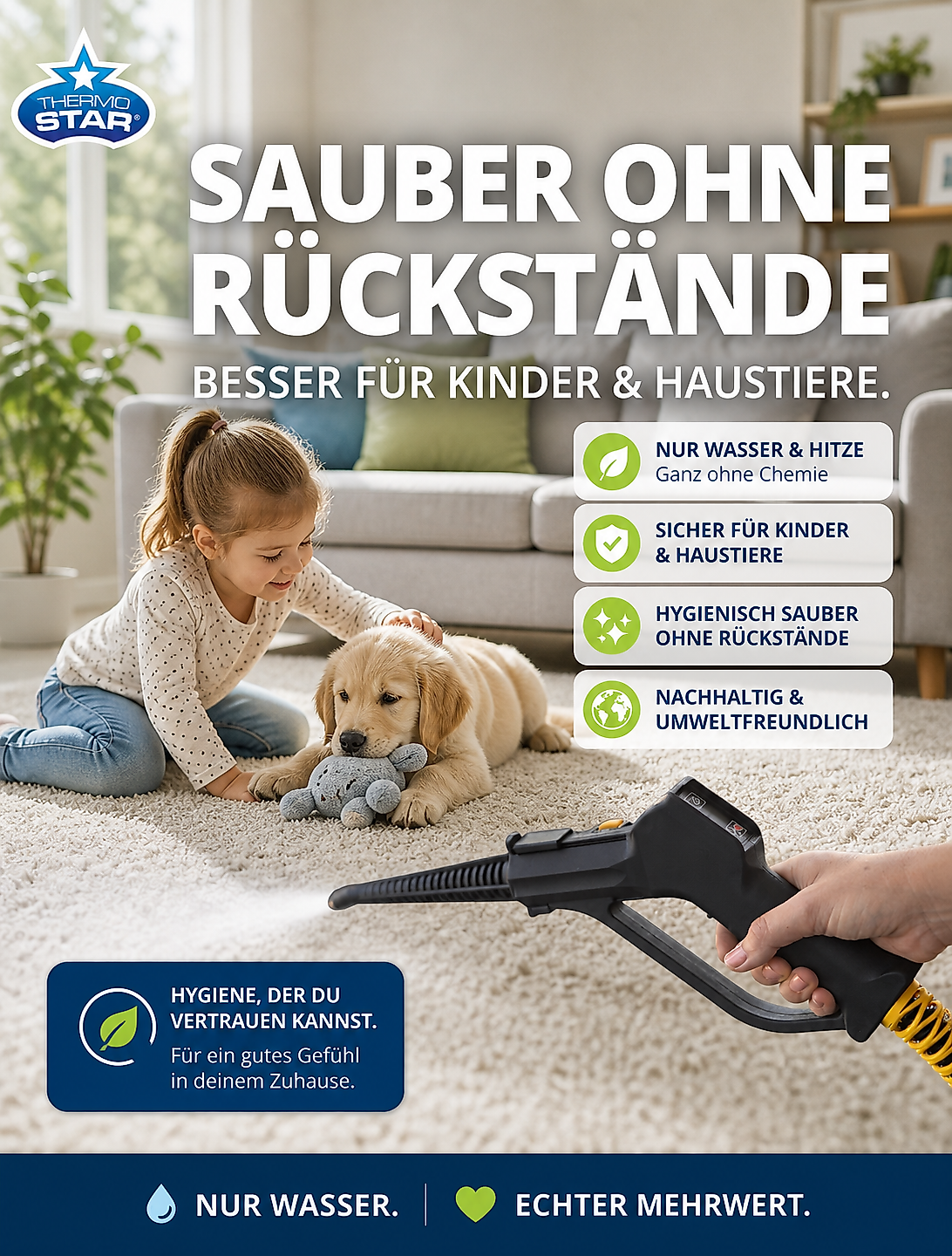 Sauber ohne Rückstände. Besser für Kinder & Haustiere.