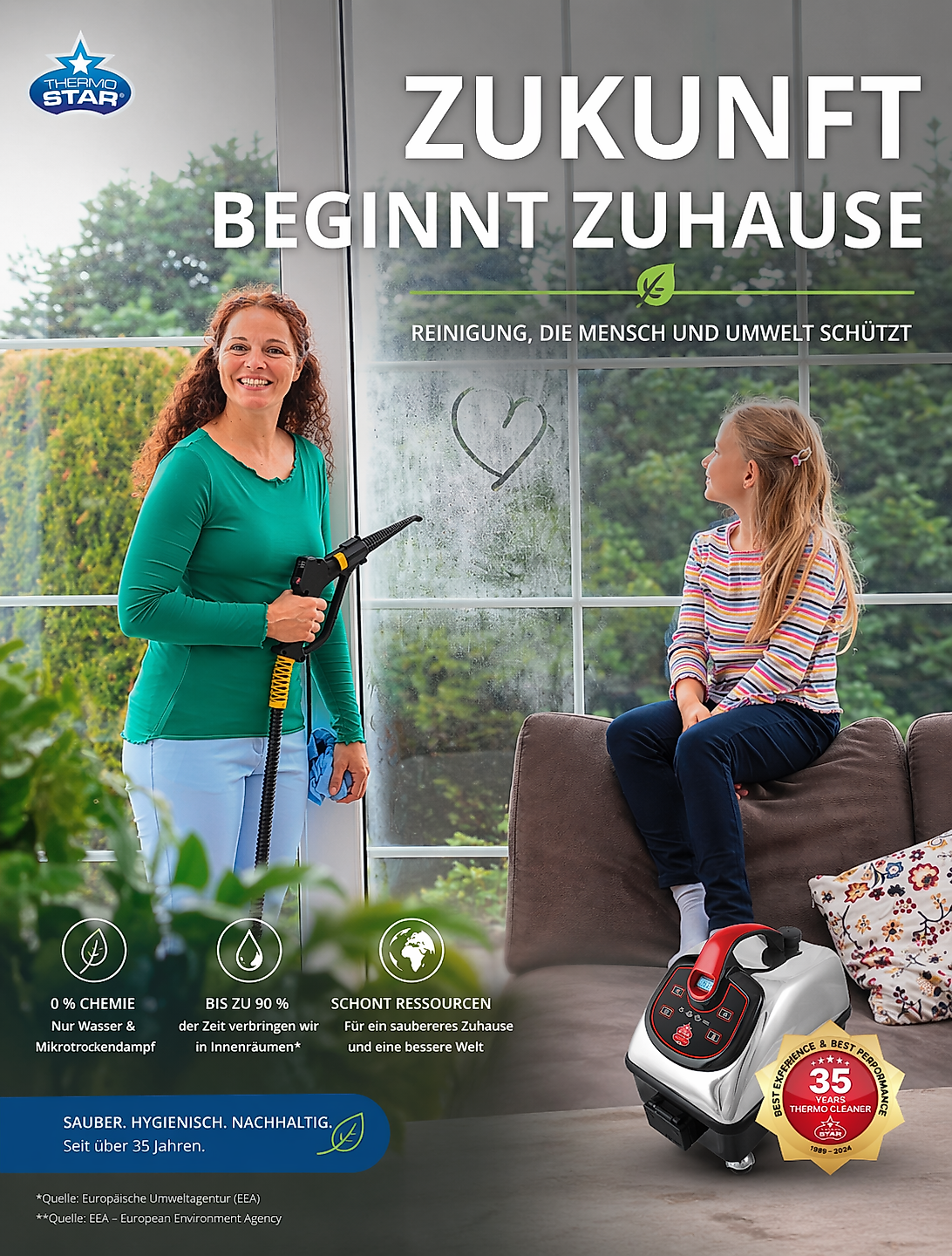 Zukunft beginnt zuhause. Reinigung, die Mensch und Umwelt schützt.